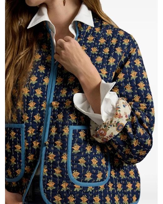 Polo Ralph Lauren Black Ari Floral-Print Quilted Cotton Jacket