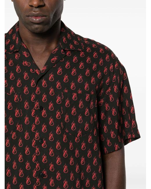 Vision Of Super Black Flame-print Bowling Shirt for men