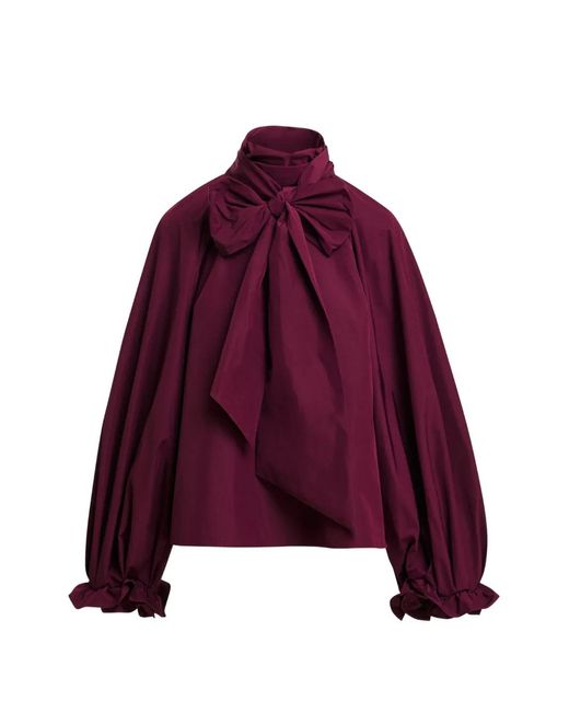 Essentiel Antwerp Purple Keily Pussy-Bow Voluminous-Sleeve Blouse