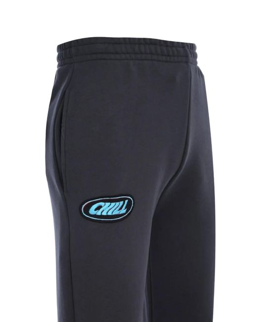 Tee Library Blue Chill Logo-Patch Track Pants for men