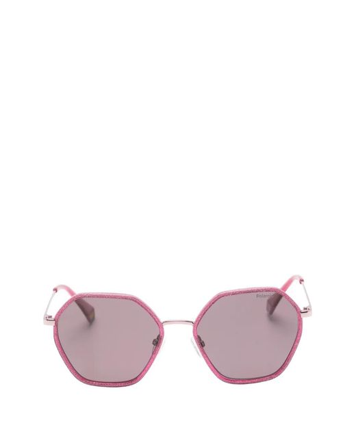 Polaroid Pink Glitter-Effect Geometric-Frame Sunglasses