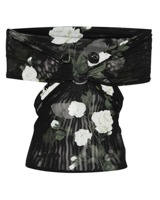 Vestido con hombros descubiertos y aplique floral Magda Butrym de color Black
