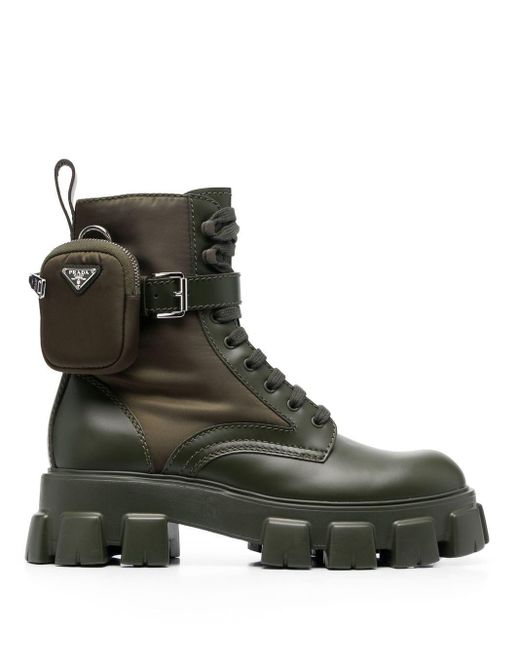 Prada Leather Monolith Ankle Boots in Green for Men | Lyst UK