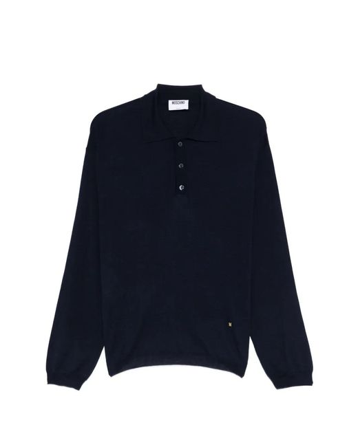 Moschino Blue Button Logo Polo Shirt for men