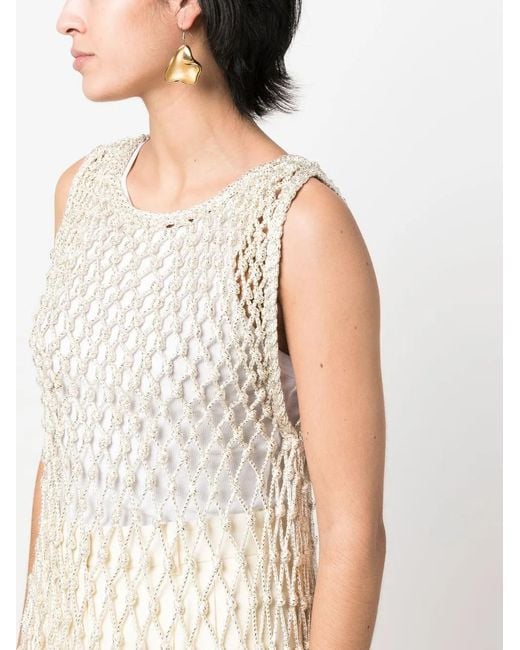 Forte_forte White Crochet Tassel-Trim Dress