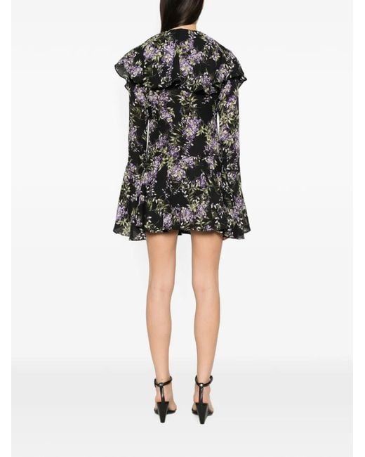 Norma Kamali Black Ruffled Floral-Print Dress