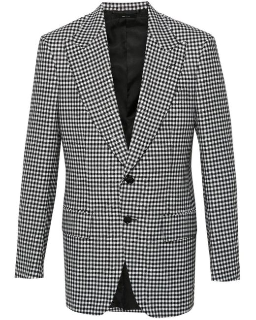 Blazer Monopetto Con Motivo Pied-De-Poule di Tom Ford in Black da Uomo