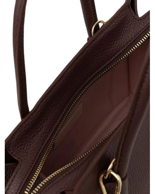 Coccinelle Brown Logo-Perforated Grained-Leather Tote Bag