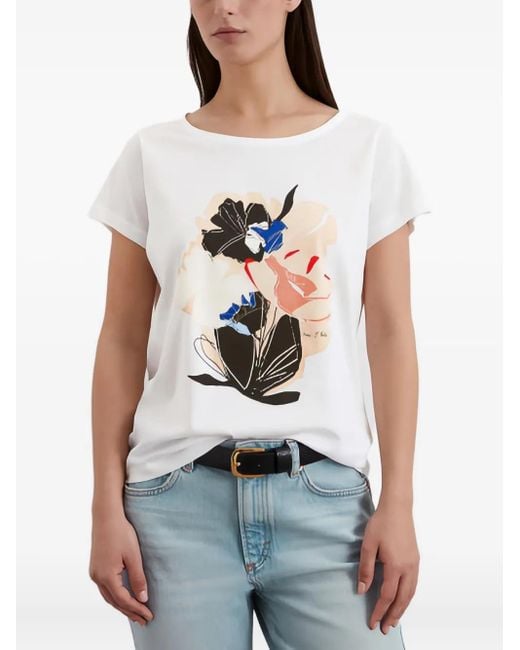 Marc O' Polo White Floral-Print T-Shirt
