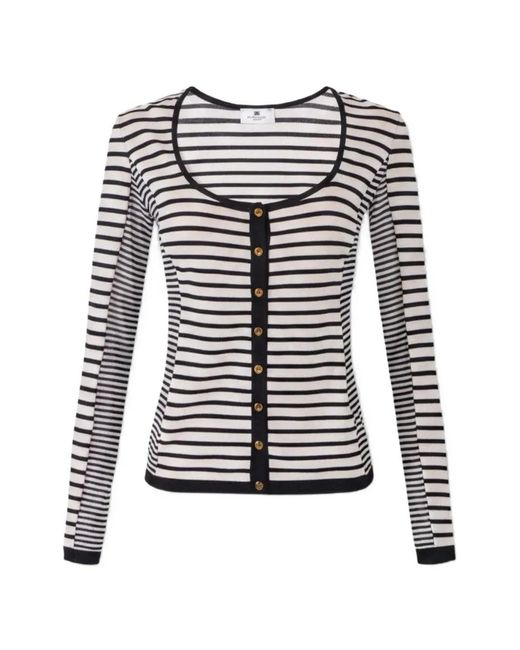 Elisabetta Franchi Black Striped Button-Up Cardigan