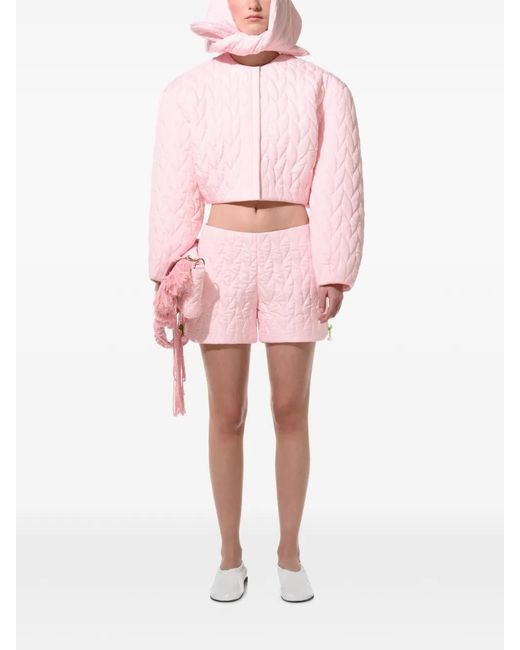 Anouki Pink Quilted Embellished Bomber Jacket