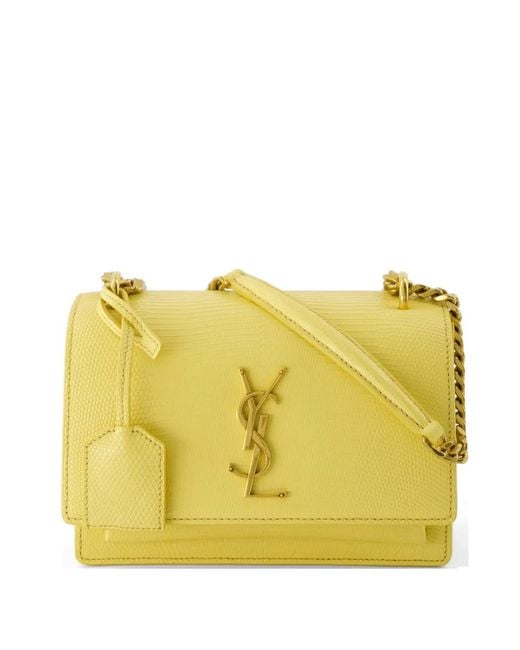Saint Laurent Yellow Small Sunset Lizard-Effect Shoulder Bag