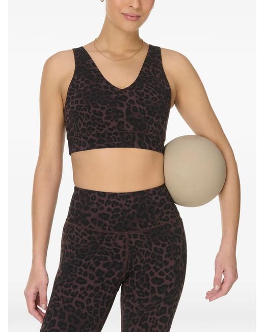 Sweaty Betty Black Ultimate Studio Yoga Voop Leopard-Print Sports Bra