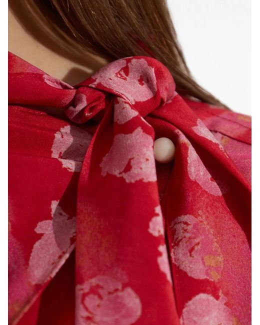 Isabel Marant Red Floral-Print Tie-Neck Top