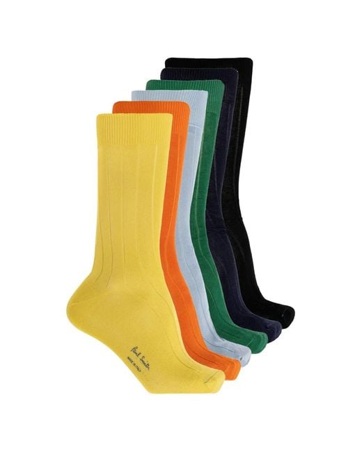 Paul Smith Blue Ribbed-Knit Socks (Set Of Six) for men