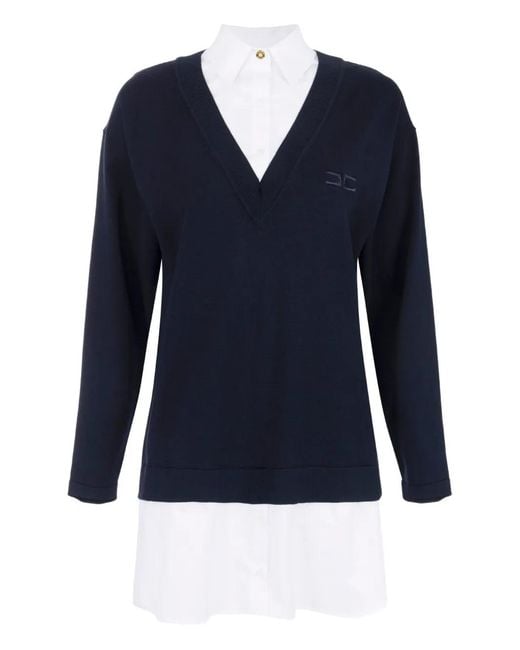 Elisabetta Franchi Blue V-Neck Poplin Knit Mini Dress