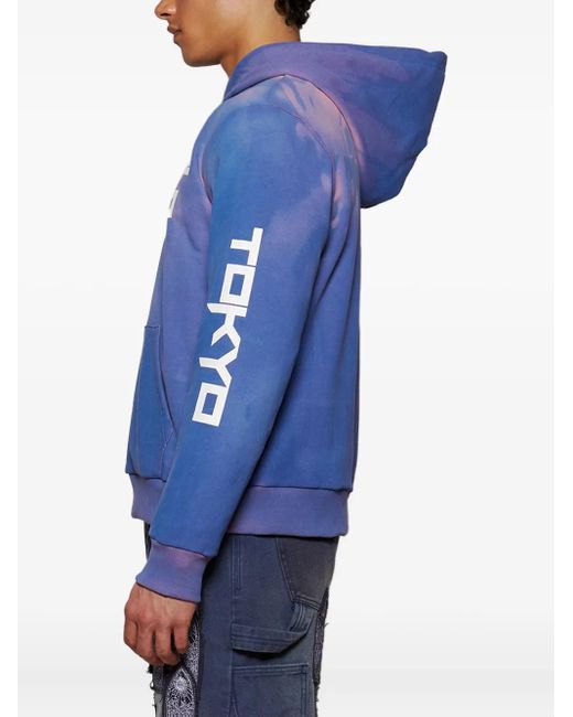 Rensuke Tokyo Blue Logo Print Cotton Hoodie for men