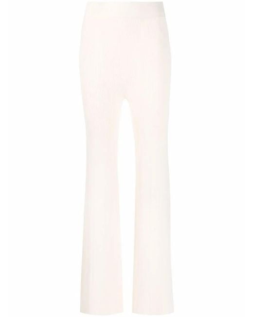 Remain White Fine-Ribbed Flared Trousers