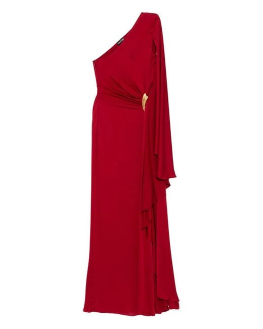 Tom Ford Red Embellished One-Sleeve Draped Silk-Crepe Gown