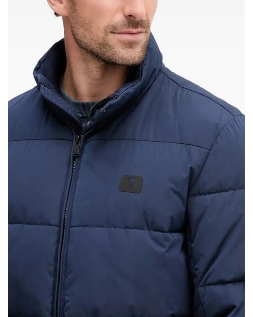 Trussardi Blue Padded Logo-Patch Jacket for men
