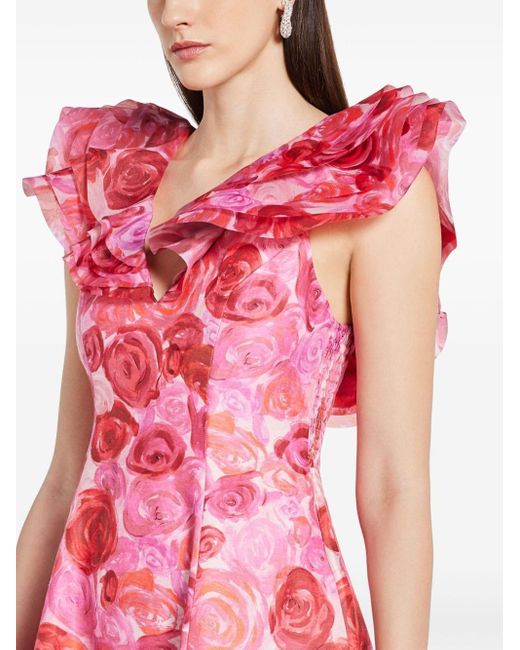 Aje. Pink Enchanted Floral-print Midi Dress