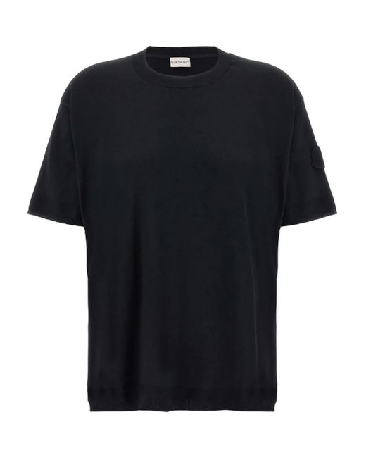 T-Shirt Con Applicazione Logo di Moncler in Black da Uomo
