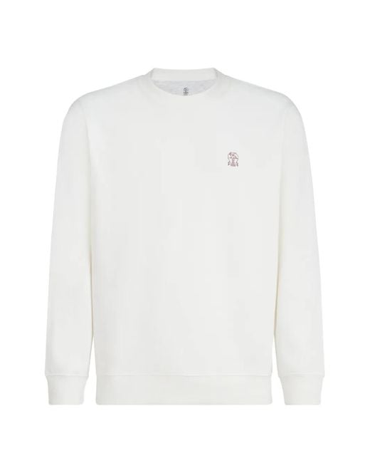 Brunello Cucinelli White Logo-Print Sweatshirt for men