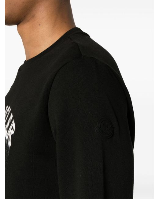 Moncler Black Logo-print Faded-effect Sweatshirt for men