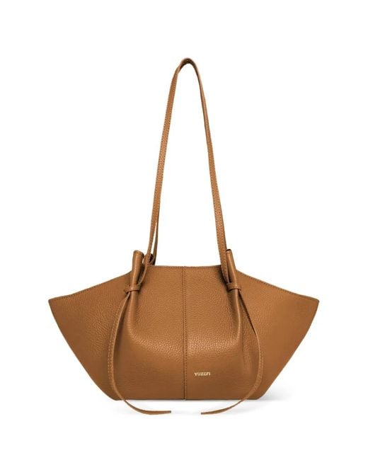 Yuzefi Brown Sac Cabas Médium En Cuir Grainé Mochi