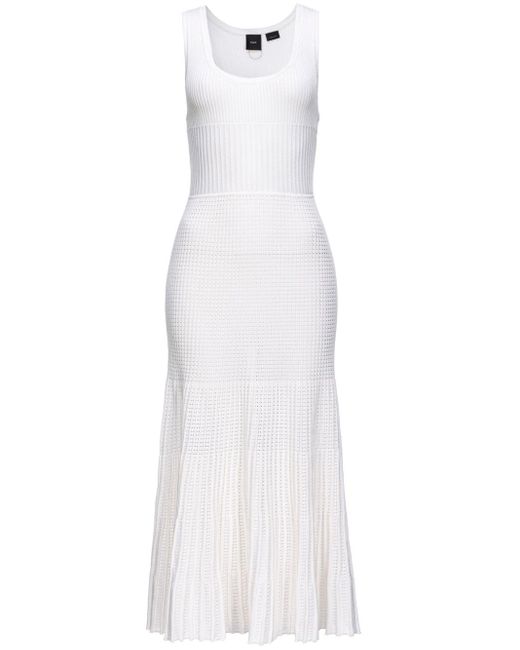 Pinko White Textured-knit Scoop-neck Dress