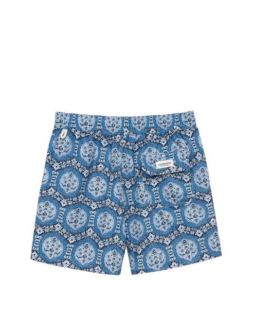 LES HÉRITIERS Blue Captain Patterned Drawstring Swim Shorts for men