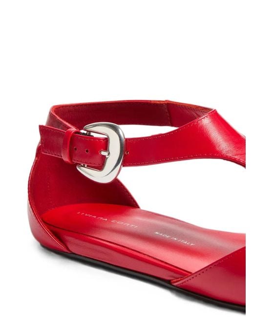 Liviana Conti Red Eva T-Bar Buckle-Fastening Ballet Flats