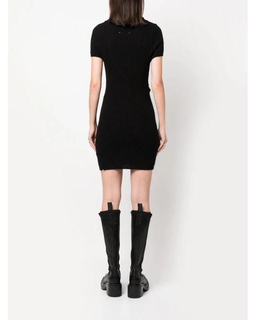 MM6 by Maison Margiela Black Cut-Out Ribbed Minidress