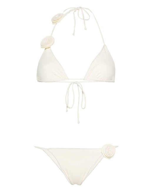 LaRevêche White Ashar Floral-appliqué Bikini Set