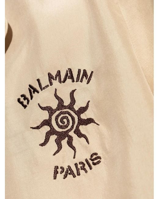 Balmain Natural Logo-Embroidered Camp-Collar Shirt for men