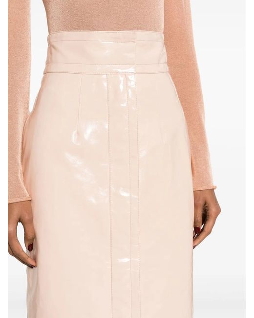 Philosophy Di Lorenzo Serafini Pink High-Waist Leather Midi Skirt