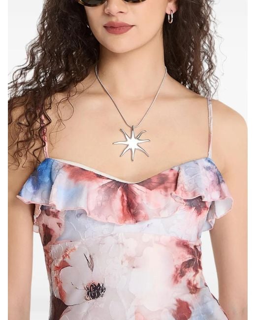 Desigual White Floral-Print Ruffled Maxi Dress