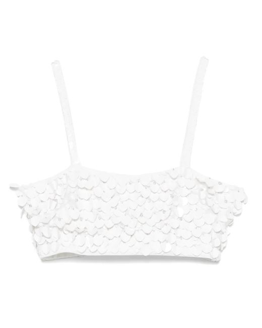 P.A.R.O.S.H. White Paillette-Embellished Top