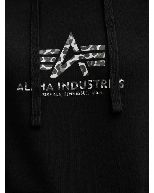 Alpha Industries Black Logo-Print Drawstring Hoodie
