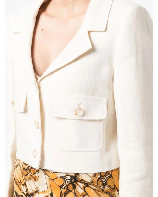 Alberta Ferretti White Single-Breasted Cropped Blazer
