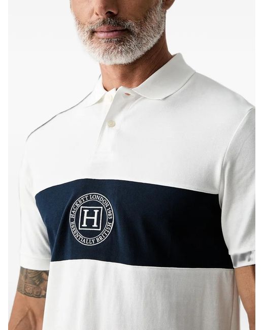 Hackett White Logo-Embroidered Buttoned Polo Shirt for men