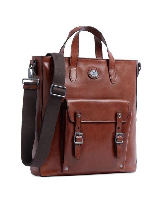 The Bridge Brown Buckle-Detail Leather Backpack for men