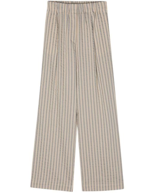 Alysi White Pinstriped Straight Trousers