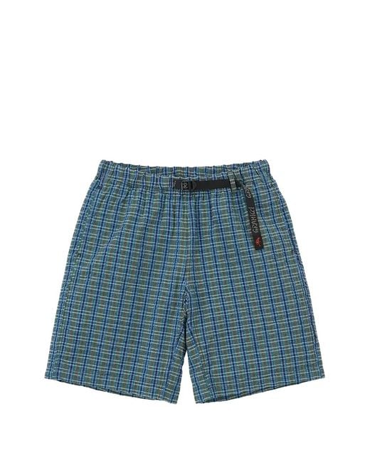 Gramicci Blue G-Short Seersucker Plaid Shorts for men