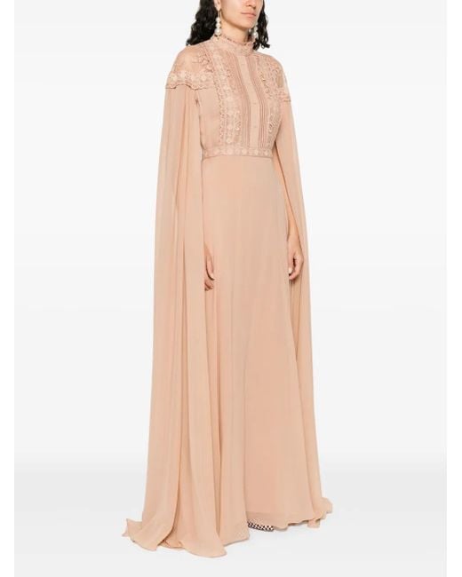 Elie Saab Natural Lace-Trim Gown