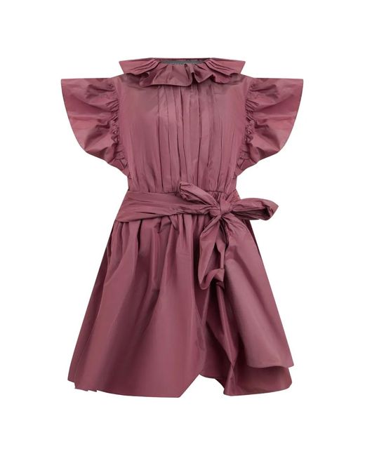 Alberta Ferretti Purple Ruffled-Collar Belted Mini Dress