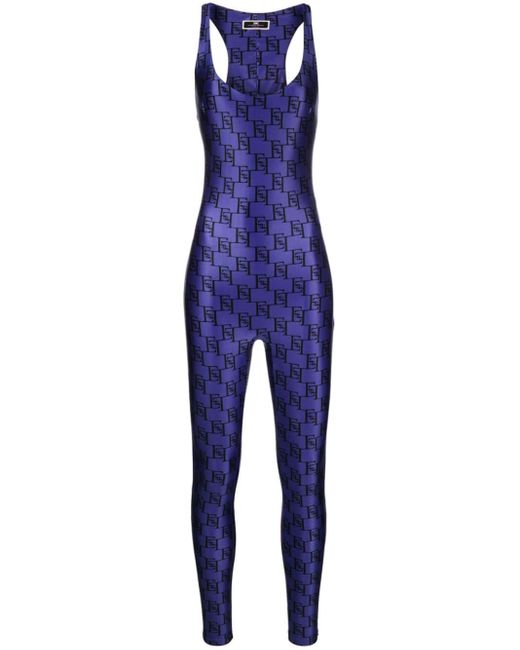 Elisabetta Franchi Blue Logo-print Stretch-jersey Jumpsuit