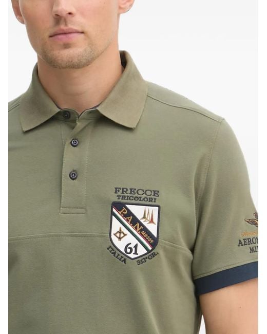 Aeronautica Militare Green Logo-Patch Short-Sleeve Polo Shirt for men