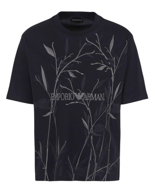 Emporio Armani Black Leaf Logo-print T-shirt for men