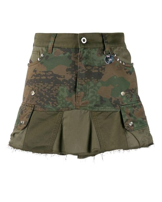 DIESEL Green Camouflage Studded Mini Skirt
